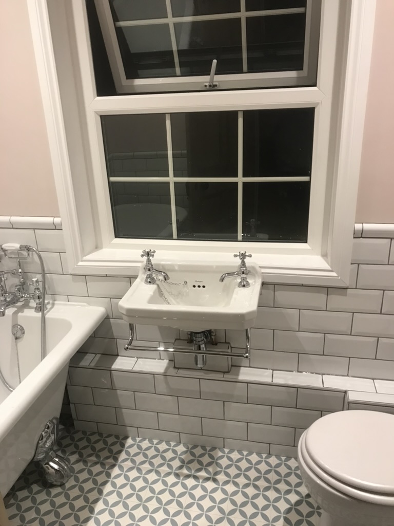 Cover image showcasing the completed Vintage pink & white bathroom project in Yate, Bristol